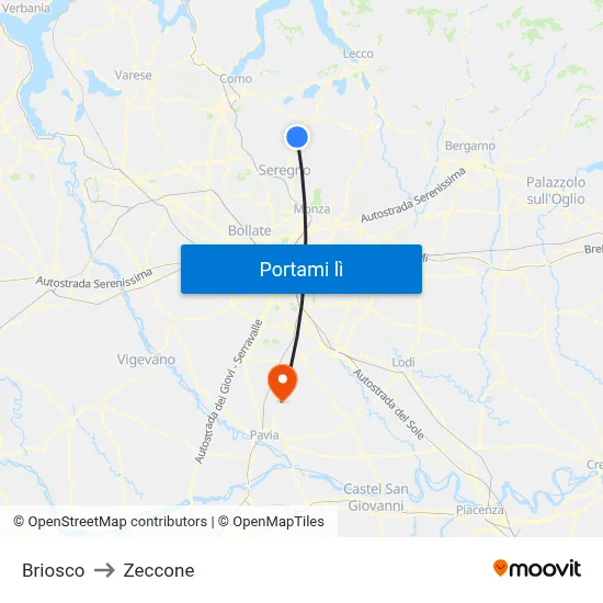 Briosco to Zeccone map