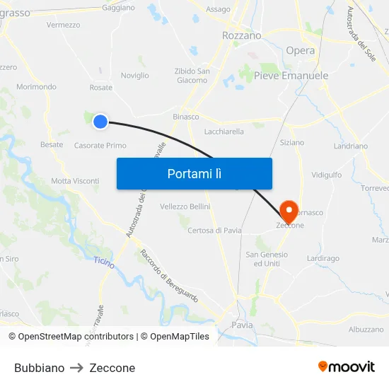 Bubbiano to Zeccone map