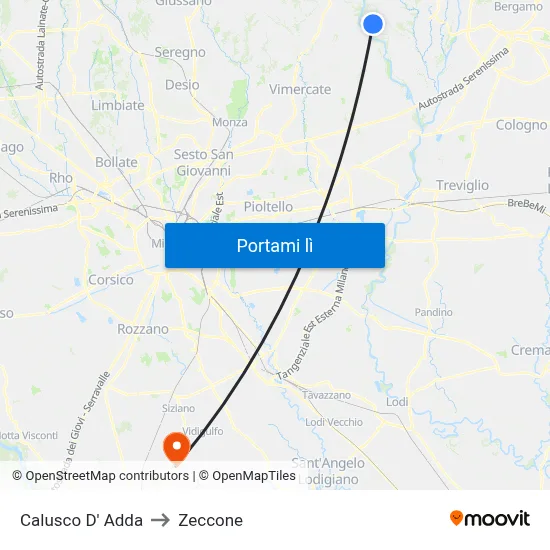 Calusco D' Adda to Zeccone map