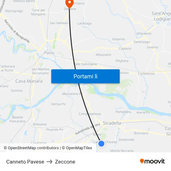 Canneto Pavese to Zeccone map