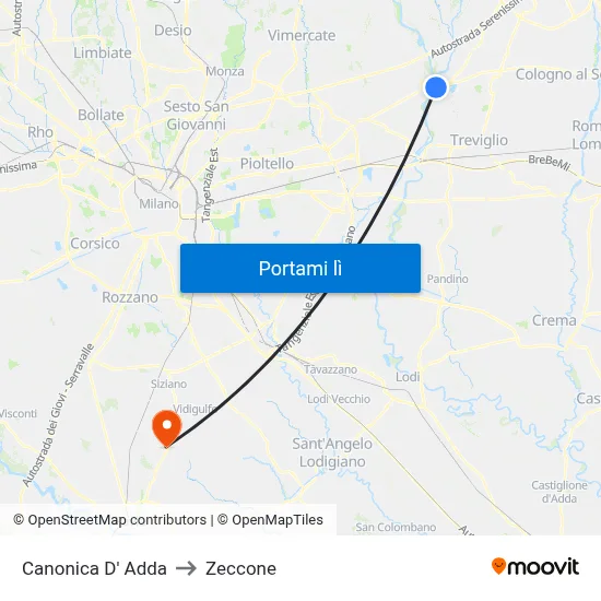 Canonica D' Adda to Zeccone map