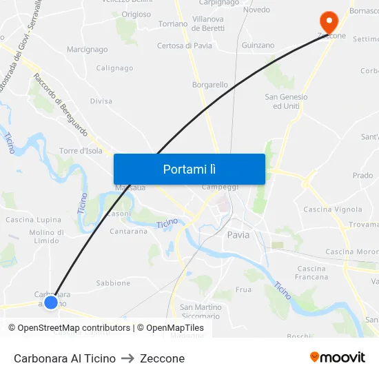 Carbonara Al Ticino to Zeccone map