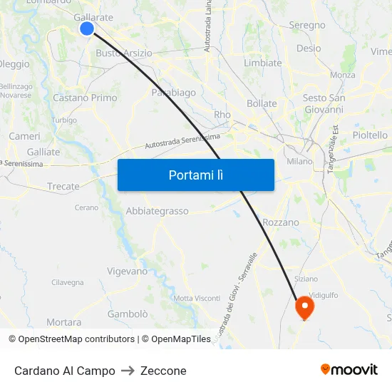 Cardano Al Campo to Zeccone map