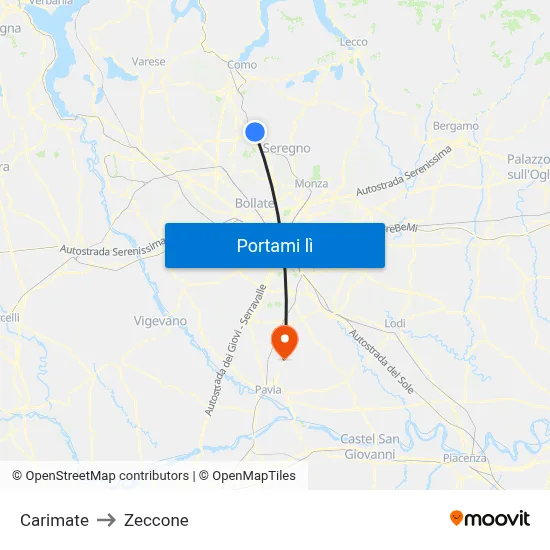 Carimate to Zeccone map