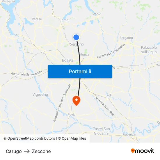 Carugo to Zeccone map