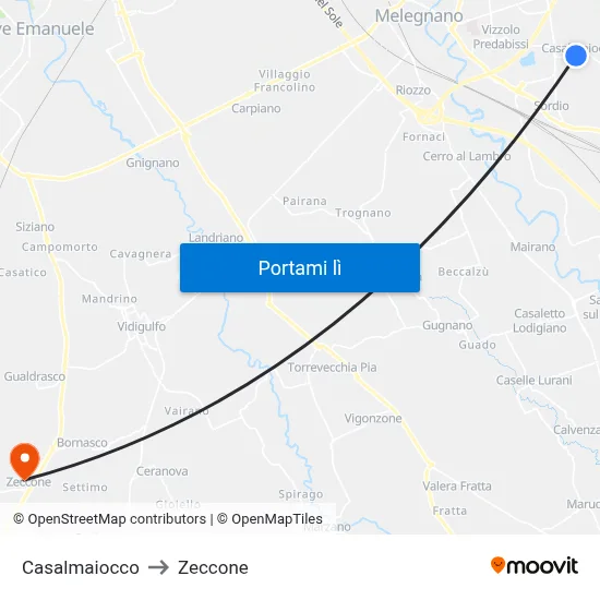 Casalmaiocco to Zeccone map