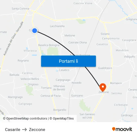 Casarile to Zeccone map
