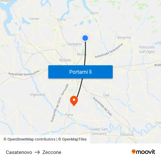 Casatenovo to Zeccone map
