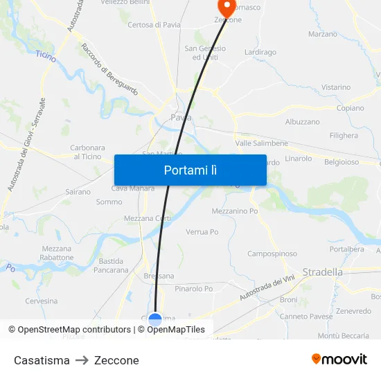 Casatisma to Zeccone map