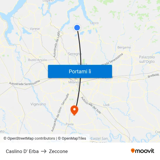 Caslino D' Erba to Zeccone map