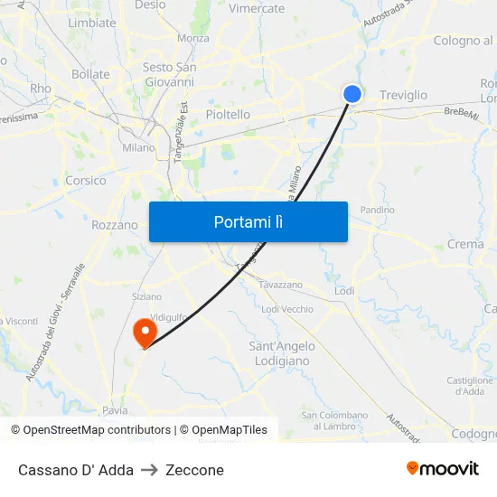 Cassano D' Adda to Zeccone map