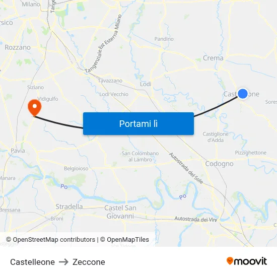 Castelleone to Zeccone map