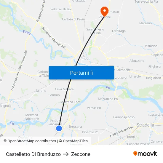 Castelletto Di Branduzzo to Zeccone map