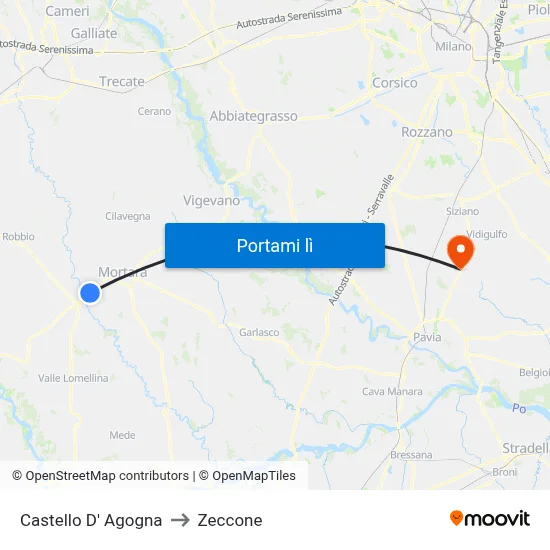 Castello D' Agogna to Zeccone map