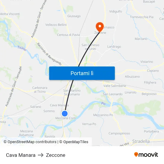 Cava Manara to Zeccone map
