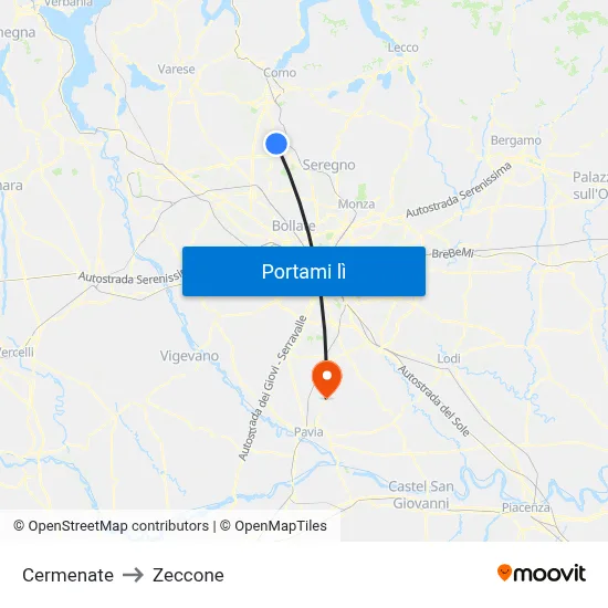 Cermenate to Zeccone map