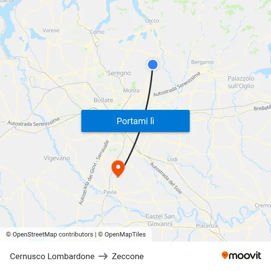 Cernusco Lombardone to Zeccone map