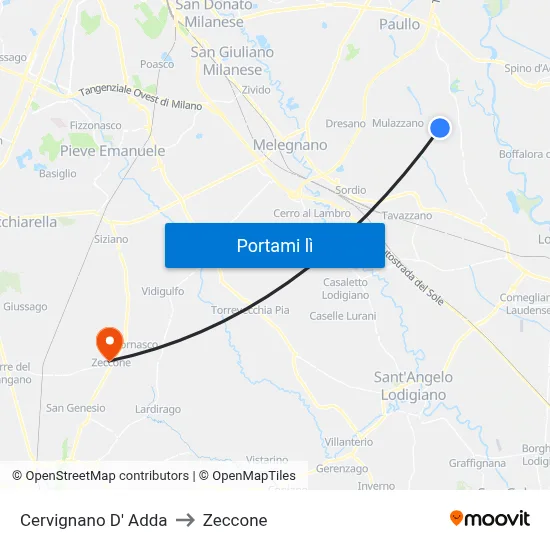 Cervignano D' Adda to Zeccone map