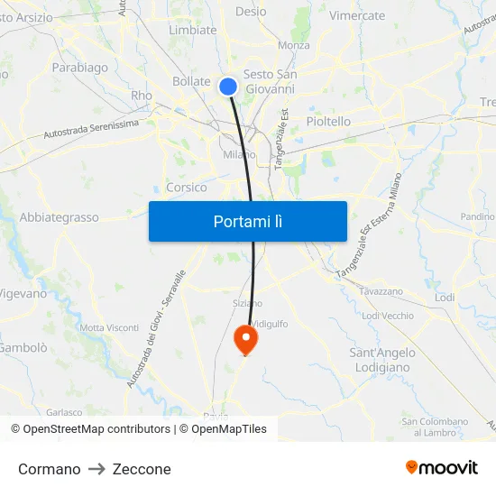 Cormano to Zeccone map