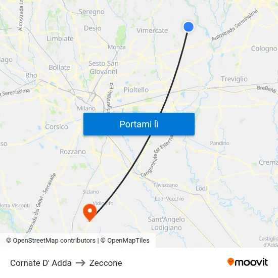 Cornate D' Adda to Zeccone map