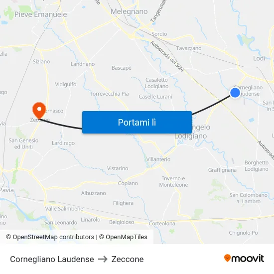 Cornegliano Laudense to Zeccone map