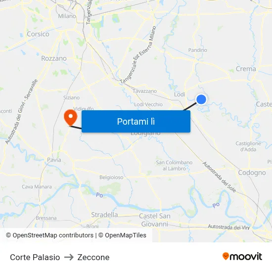 Corte Palasio to Zeccone map