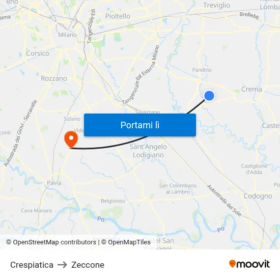 Crespiatica to Zeccone map