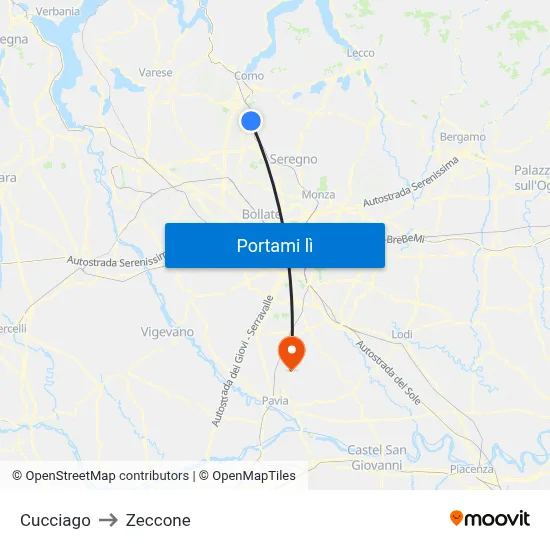 Cucciago to Zeccone map