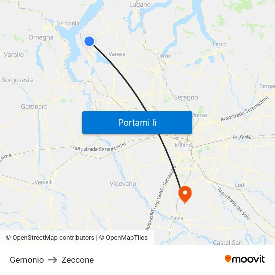 Gemonio to Zeccone map