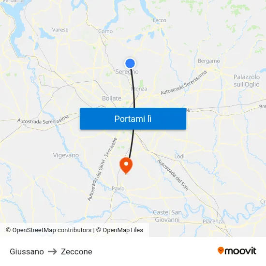 Giussano to Zeccone map