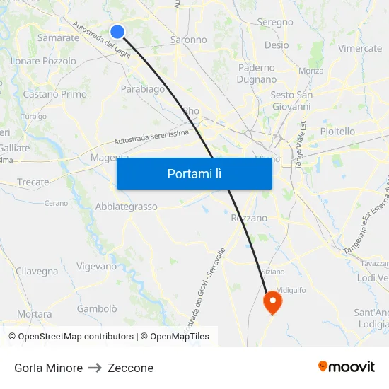 Gorla Minore to Zeccone map