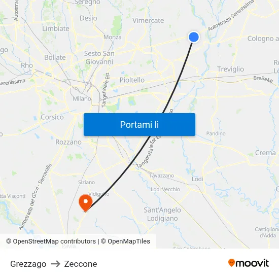 Grezzago to Zeccone map