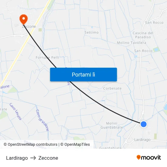 Lardirago to Zeccone map