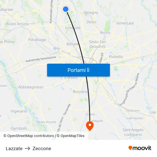 Lazzate to Zeccone map