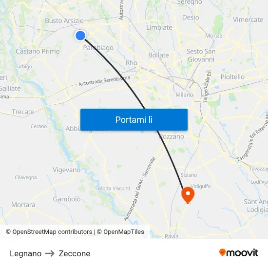 Legnano to Zeccone map