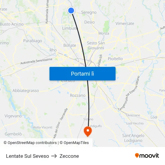 Lentate Sul Seveso to Zeccone map