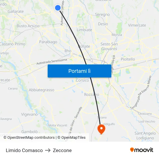 Limido Comasco to Zeccone map