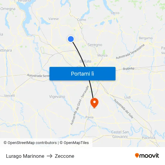 Lurago Marinone to Zeccone map