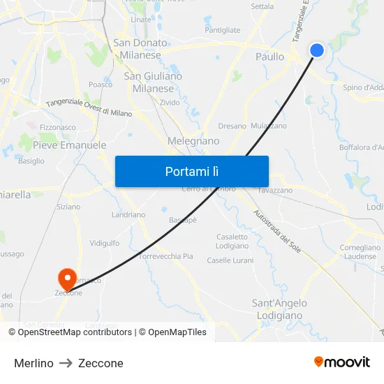 Merlino to Zeccone map
