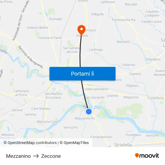 Mezzanino to Zeccone map
