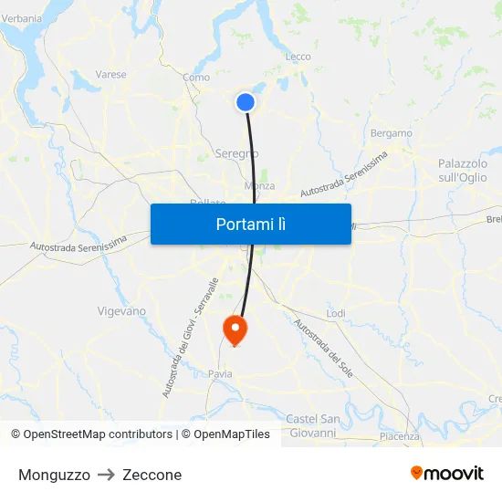 Monguzzo to Zeccone map