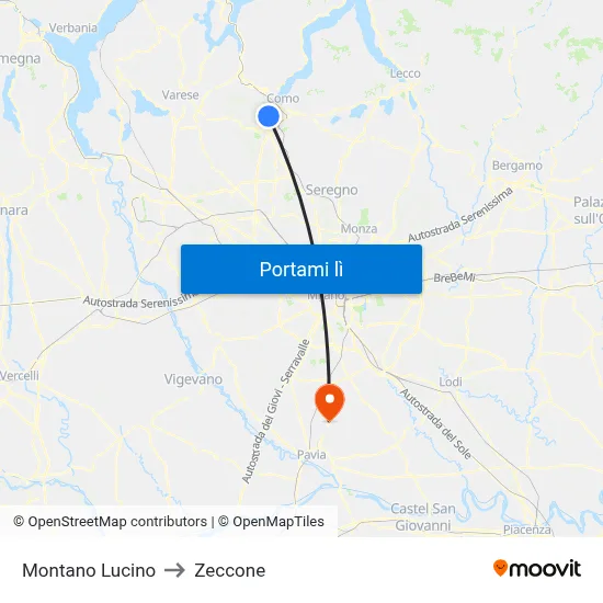 Montano Lucino to Zeccone map