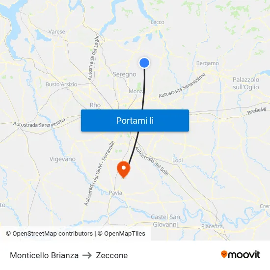 Monticello Brianza to Zeccone map