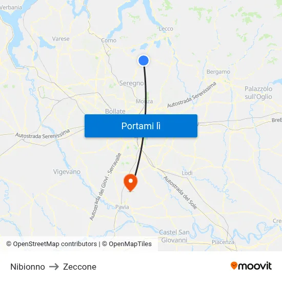 Nibionno to Zeccone map