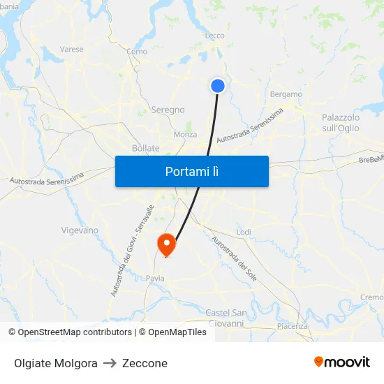 Olgiate Molgora to Zeccone map