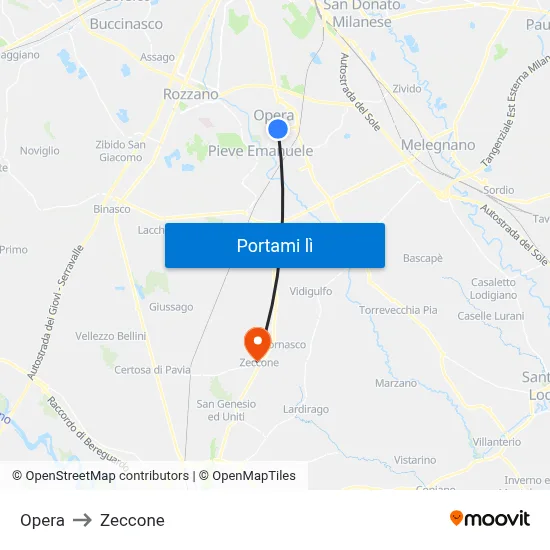 Opera to Zeccone map
