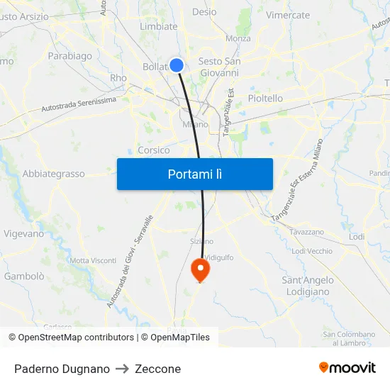 Paderno Dugnano to Zeccone map