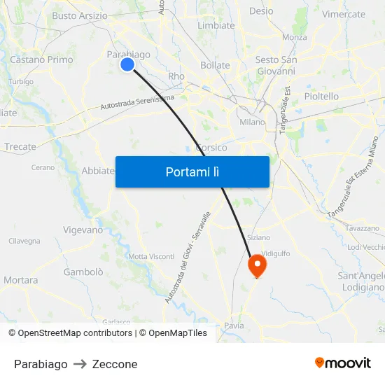 Parabiago to Zeccone map
