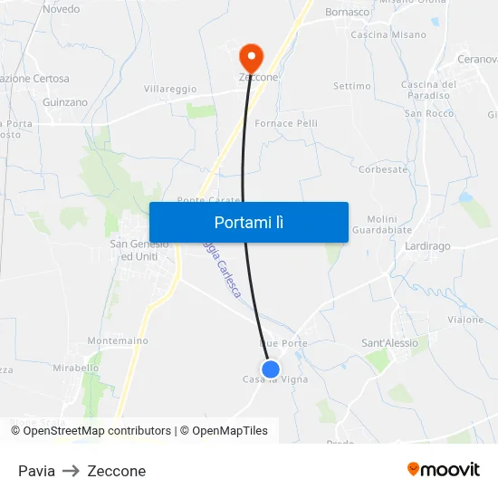 Pavia to Zeccone map