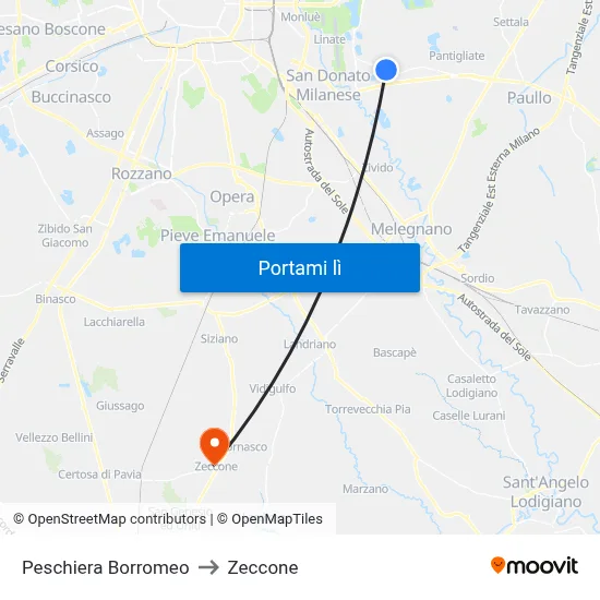 Peschiera Borromeo to Zeccone map